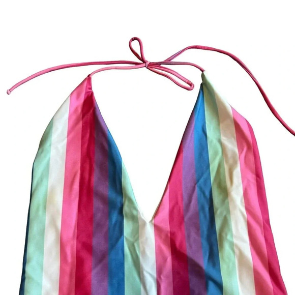 Privacy Please One Piece Halter Top Swimsuit Bold Stripe Size Medium Women's - Picture 2 of 10